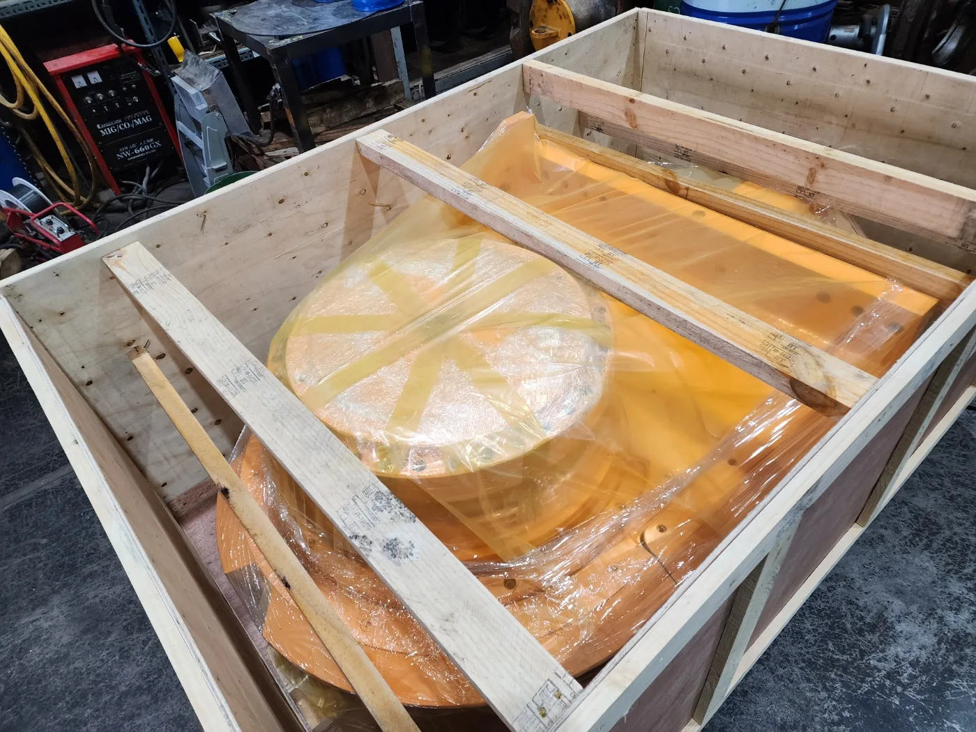 BC40 gearbox packed and braced inside its plywood export crate